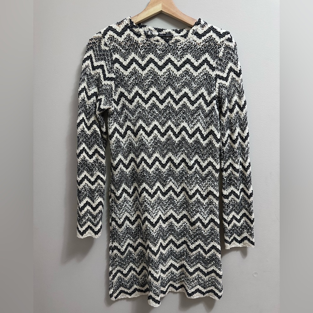 Zara Black and Cream Knit Dress Size Medium